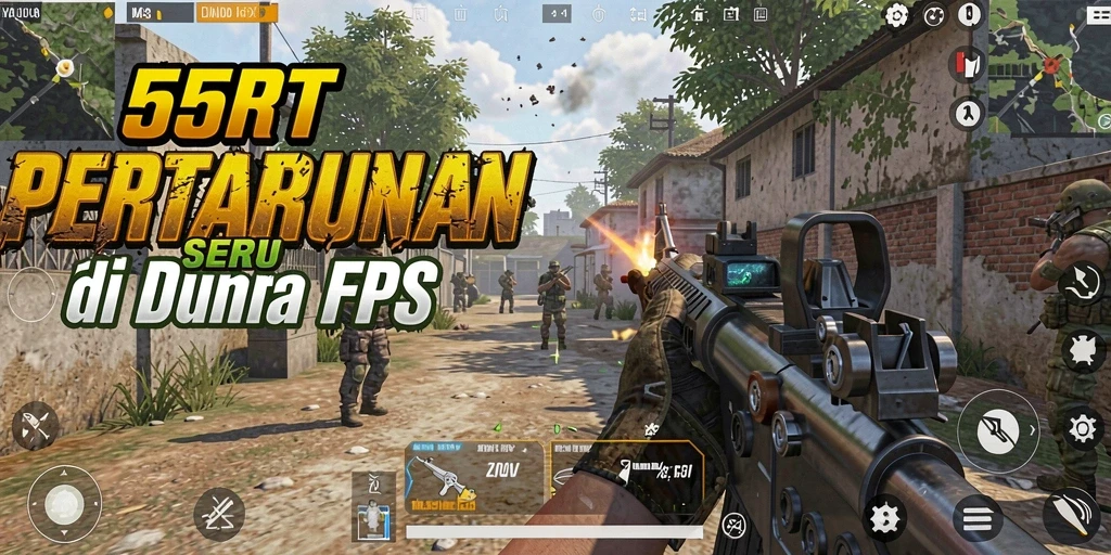 Tampilan gameplay mendebarkan di 55RT dengan aksi FPS intens.