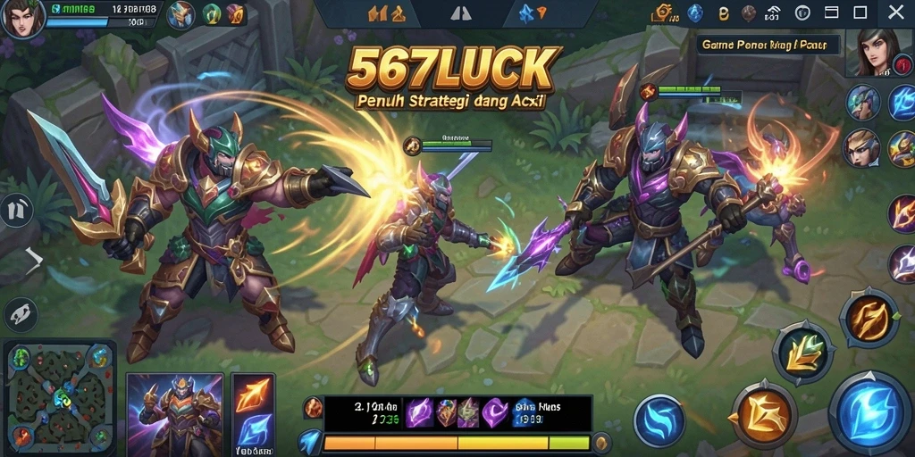 Screenshot gameplay MOBA 567LUCK yang menegangkan dan penuh aksi.