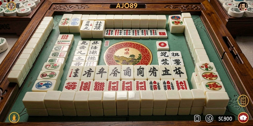Tangkapan layar AJO89 menampilkan gameplay Mahjong yang menarik dan interaktif.