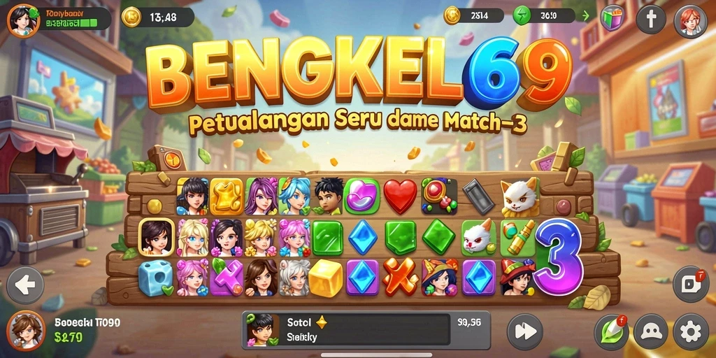 Tampilan menarik dari gameplay BENGKEL69 dengan objek berwarna-warni.