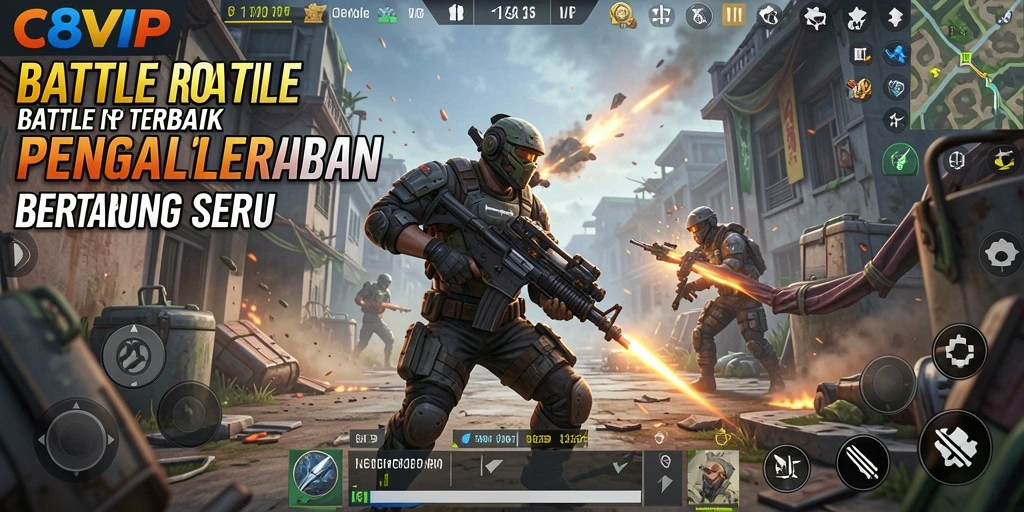 Tampilan gameplay seru C8VIP dengan aksi Battle Royale mendebarkan.