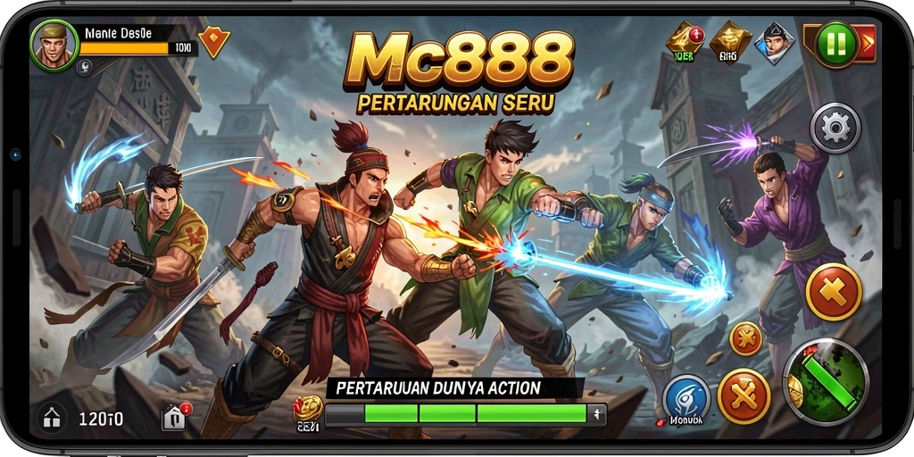 Tampilan screenshot utama MC888 menampilkan aksi menegangkan pada gameplay.