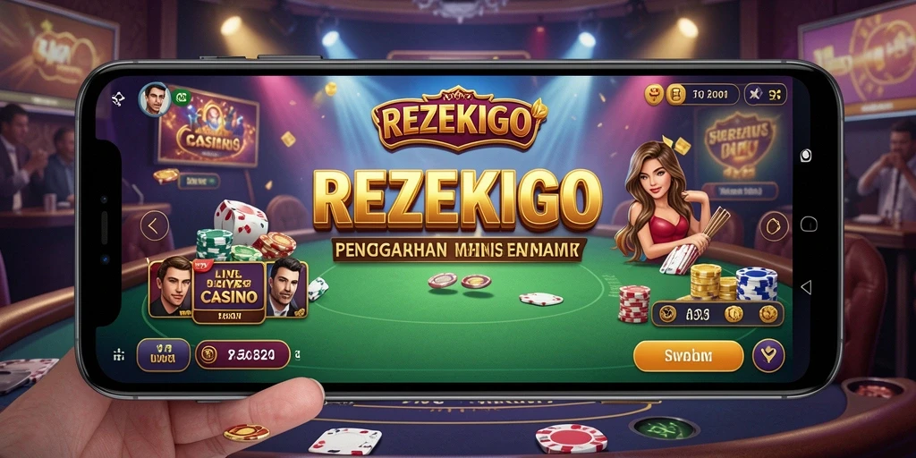 Screenshot gameplay REZEKIGO yang menampilkan interaksi dealer dan pemain.