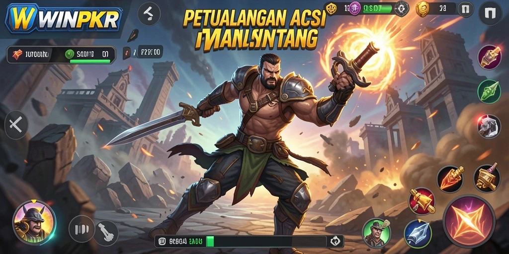 Screenshot gameplay WINPKR yang menunjukkan aksi seru dan karakter unik.