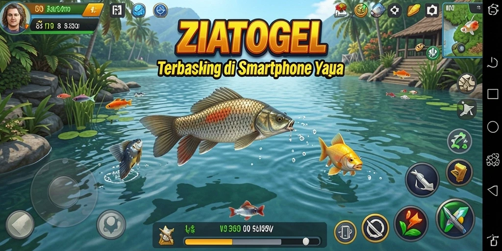 Screenshot gameplay ZIATOGEL dengan aksi memancing yang seru.