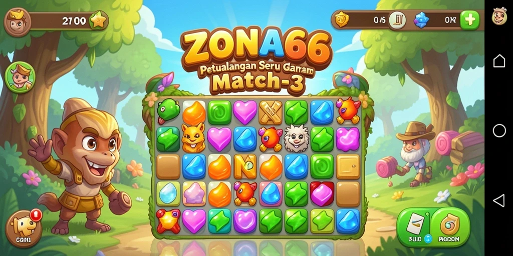 Gameplay seru ZONA66 saat mencocokkan permata.